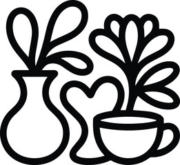 Minimalist abstract vase and leaf shapes icon set. modern line art decorative design for home decor, pottery, and botanical illustration