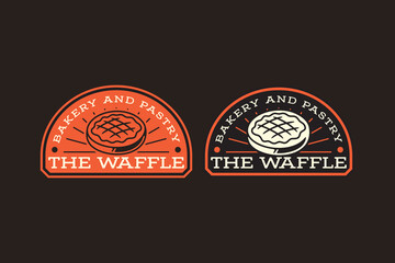Waffle pastry retro badge logo design set for bake shop. Breakfast sweet dessert vintage emblem element design pack for bakery. Baked treat patch vector illustration set for food and restaurant