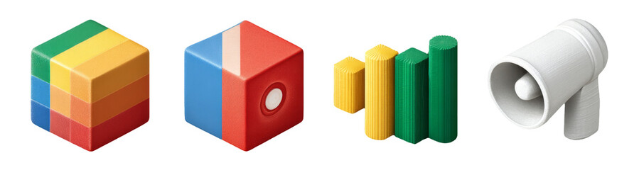 Fototapeta premium Colorful Geometric Shapes and Objects Isolated on Transparent Background