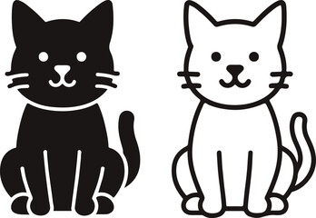 Black and white vector illustration of cute cat silhouette