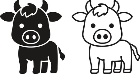 Cute black and white cartoon vector illustration of a cow