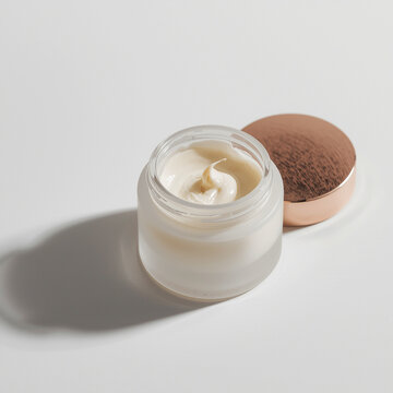 Luxury frosted cosmetic cream jar with rosegold lid on white background 3