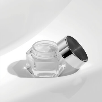 Luxury frosted cosmetic cream jar with silver lid on white background 2