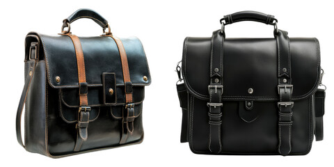 Two elegant leather briefcases, showcasing sophisticated design and craftsmanship. One in classic black color. These briefcases are perfect for the modern professional
