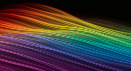 Obraz premium Vibrant rainbow waves flow gracefully across a dark expanse, creating a dynamic and energetic abstract visual perfect for modern design projects.