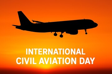 International Civil Aviation Day Airplane Silhouette Orange Sunset Takeoff Scene