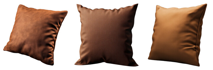 Three brown pillows arranged to showcase texture and shades
