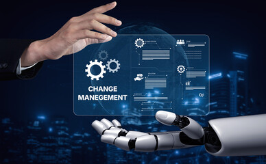 AI supports business transformation through change management strategies combining innovation, globalization, solution enablement, and team collaboration Vouch
