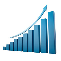 Bar chart showing growth with arrow going up on transparent background