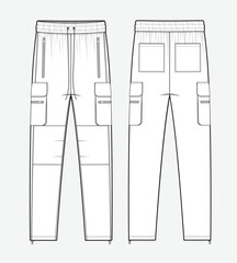 Men sweatpants flat sketch vector mockup template technical illustration.