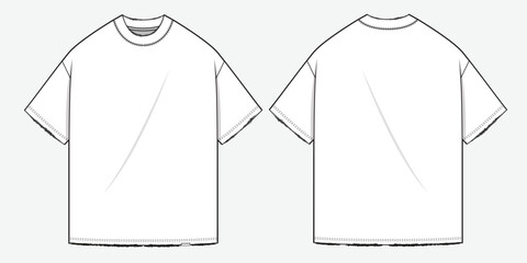 Oversized t vector design technical flat drawing by adobe illustrator.