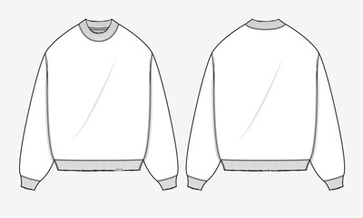 Sweatshirts technical flat drawing vector mockup template.