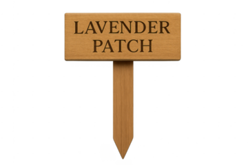 Wooden lavender patch garden marker with transparent background