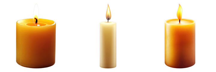 Three candles, each burning with a warm, flickering flame, creating a sense of tranquility and warmth
