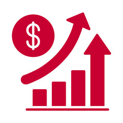 Red financial growth chart with dollar sign isolated on transparent background