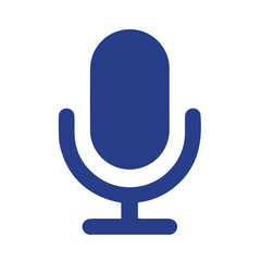 Blue vintage microphone icon for recording or broadcasting isolated on transparent background