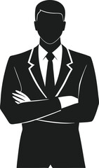 Entrepreneur silhouette vector with arms crossed wearing a suit and tie