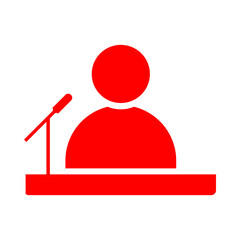 Red silhouette of a person speaking at a podium with microphone isolated on transparent background