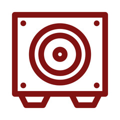 Red outline of a speaker box with concentric circles isolated on transparent background