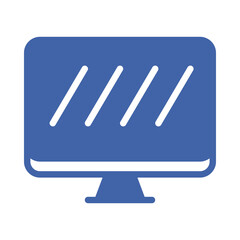 Blue computer monitor screen displaying diagonal lines isolated on transparent background