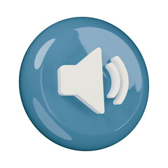 3d rendered blue glossy speaker icon with sound waves isolated on transparent background