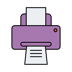 Purple printer with paper coming out isolated on transparent background