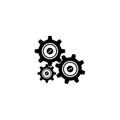 Three interlocking gear icons, representing mechanics and engineering, isolated on white.