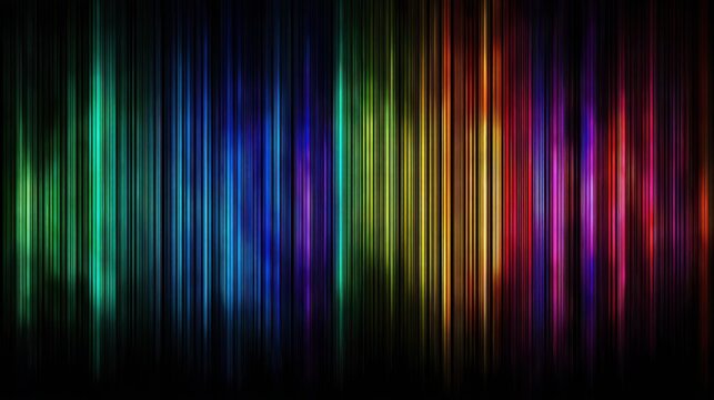 A vibrant abstract image featuring colorful vertical lines, a visual representation of sound waves or frequencies, blurred rainbow background