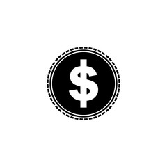 A simple black and white illustration of a dollar sign coin.