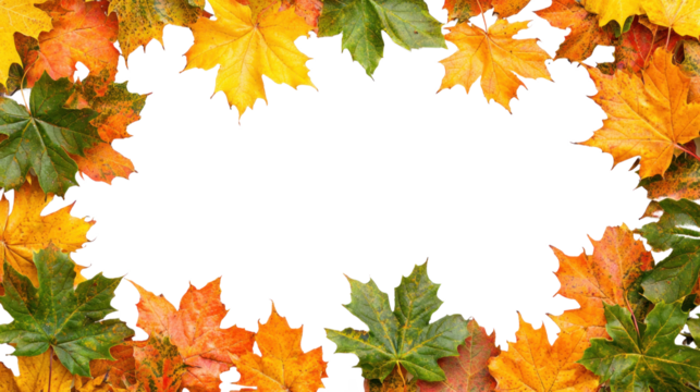 A colorful autumn leaf frame with a white background.