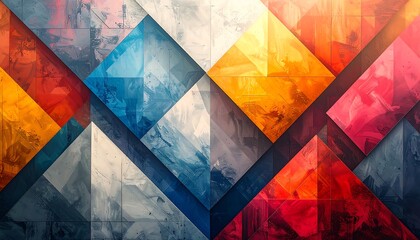 Abstract mosaic of intersecting, textured squares in various warm tones