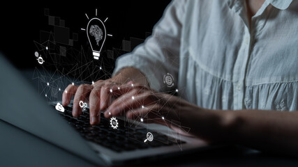 AI innovation with neural network and digital transformation. AI innovation drives automation, powers ideas, AI innovation enhances SEO, and AI innovation enables global connection. Latch