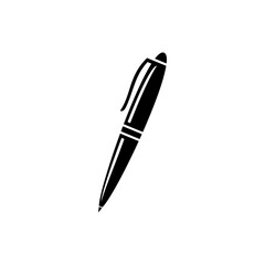 Black and white vector illustration of a pen with a clip.