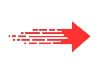 Dynamic red arrow with a speed effect, pointing right on a clean white background