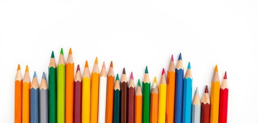 A vibrant array of sharpened colored pencils against a pure white backdrop,  design,  colorful pencils isolated