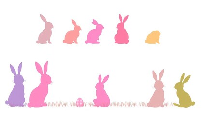 A collection of stylized Easter bunny silhouettes in various poses, ideal for seasonal designs,  bunny rabbit,  download