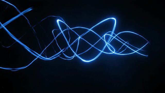 Mesmerizing abstract light trails create continuous looping patterns in a dark, atmospheric void vibrant, cinematic, dynamic