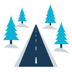 Fototapeta premium Scenic road illustration with stylized forest and perspective.