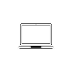 Simple black and white line drawing of a modern laptop computer.