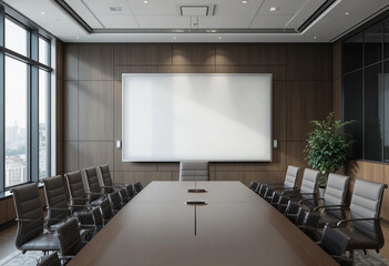 Modern Conference Room with Blank Whiteboard for Presentation. Empty conference room.