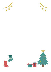 シンプルなクリスマスのフレーム　背景　クリスマスツリー　白背景　冬　素材