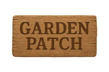 Wooden garden patch sign with carved lettering