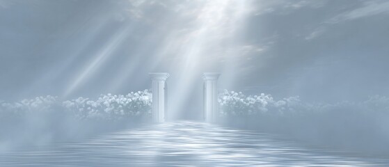 Fototapeta premium Heaven Gate Staircase of Stars and Sunbeams, a Spiritual Journey toward Hope, Wonder, and Eternity with divine, wonder, staircase