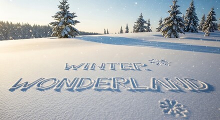 Winter wonderland scene with snowcovered ground and trees under a blue sky with snowflakes falling creating a peaceful and serene holiday atmosphere outdoors