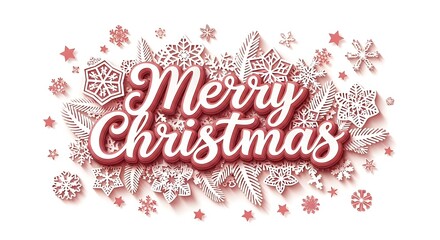 Festive merry christmas greeting card design with layered paper cut snowflakes and stars on a white background perfect for holiday wishes and seasonal cheer