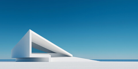 The white building stands on the horizon