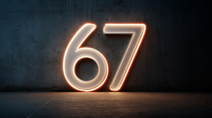 Minimalist 3D Rendering of Viral Number 67 in Soft Neon Light
