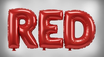 Red foil balloon letters spelling the word red against a gradient background perfect for party decorations or celebratory designs and vibrant color schemes