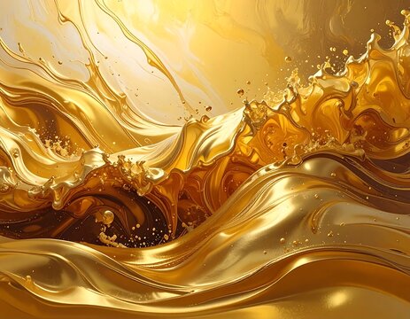 Flowing, glistening golden liquid splashing