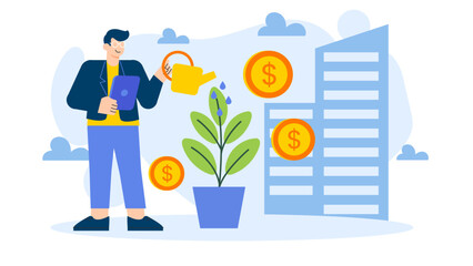 Corporate Green Energy Investment Concept Flat Vector Illustration